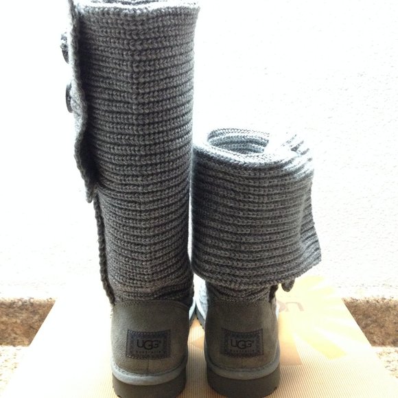 UGG CLASSIC CARDY TRIPLET KNIT WOOL GREY GRAY BOOTS US 9 - Picture 4 of 5